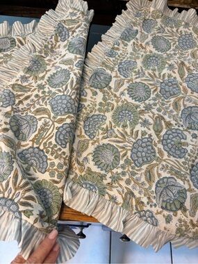 Floral Ruffled Edge Pillow Shams - Blue & Sage